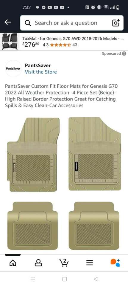Floor Mats for Genesis G70 2022 All Weather Protection