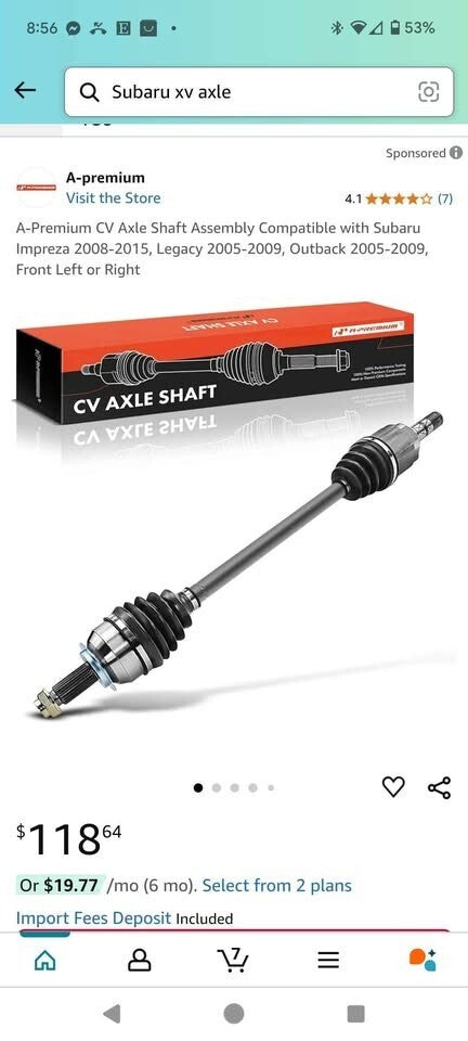 A Premium CV Axle Shaft Assembly for Subaru Impreza 2008 2015 Legacy Outback
