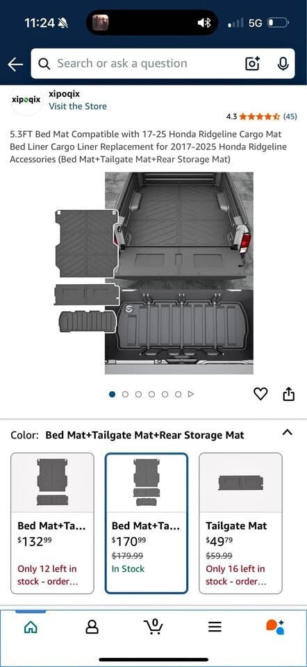 17-25 Honda Ridgeline Cargo Mat Bed Liner Cargo Liner