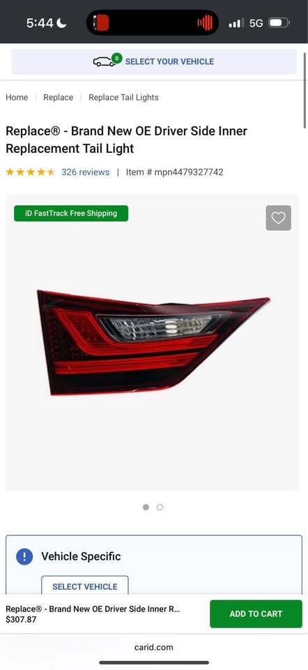 Brand New OEM Driver Side Inner Replacement Tail Light Toyota Lexus