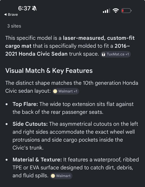 2016-2021 Honda Civic Sedan trunk mat.