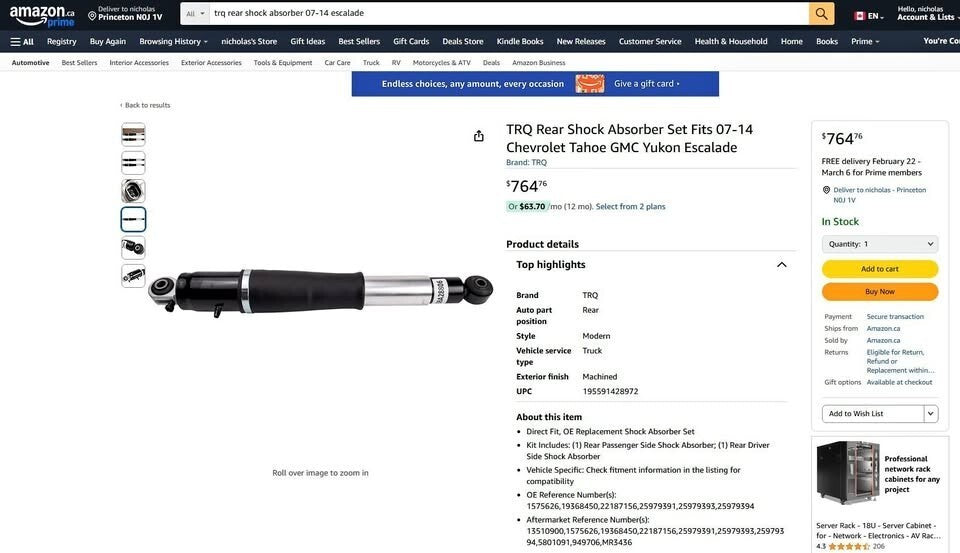 TRQ Rear Shock Absorbers Fits 2007 2014 Escalade Chevrolet Tahoe GMC Yukon