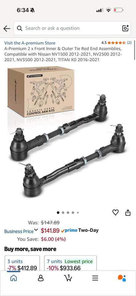 2 x Front InnerOuter Tie Rod End Nissan NV1500 2012-2021, TITAN X 2016-2021