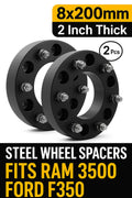 2 Pcs Steel Wheel Spacers 8x200mm 2 Inch Thick M14x1.5 Fits Ram 3500 Ford F350