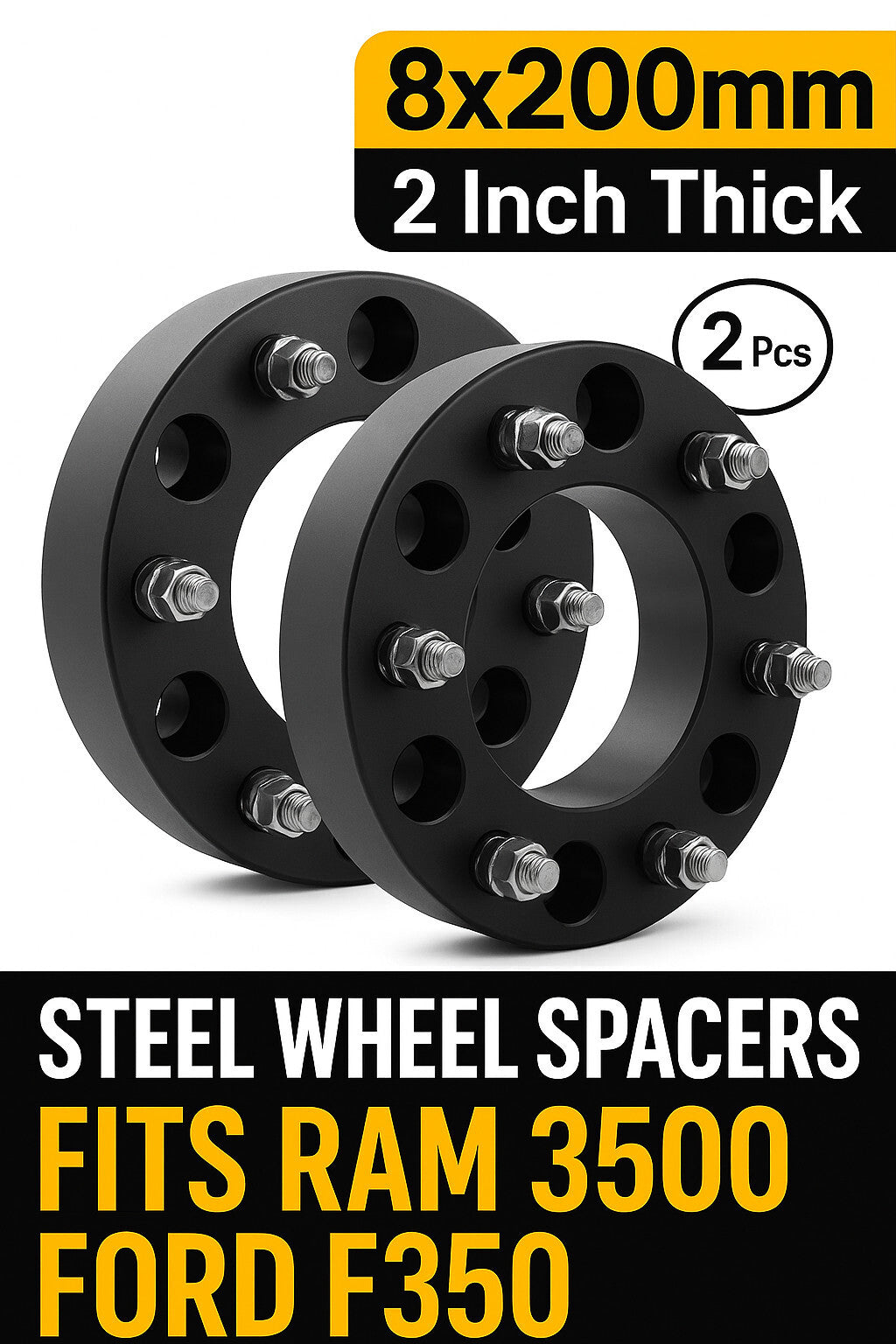 2 Pcs Steel Wheel Spacers 8x200mm 2 Inch Thick M14x1.5 Fits Ram 3500 Ford F350