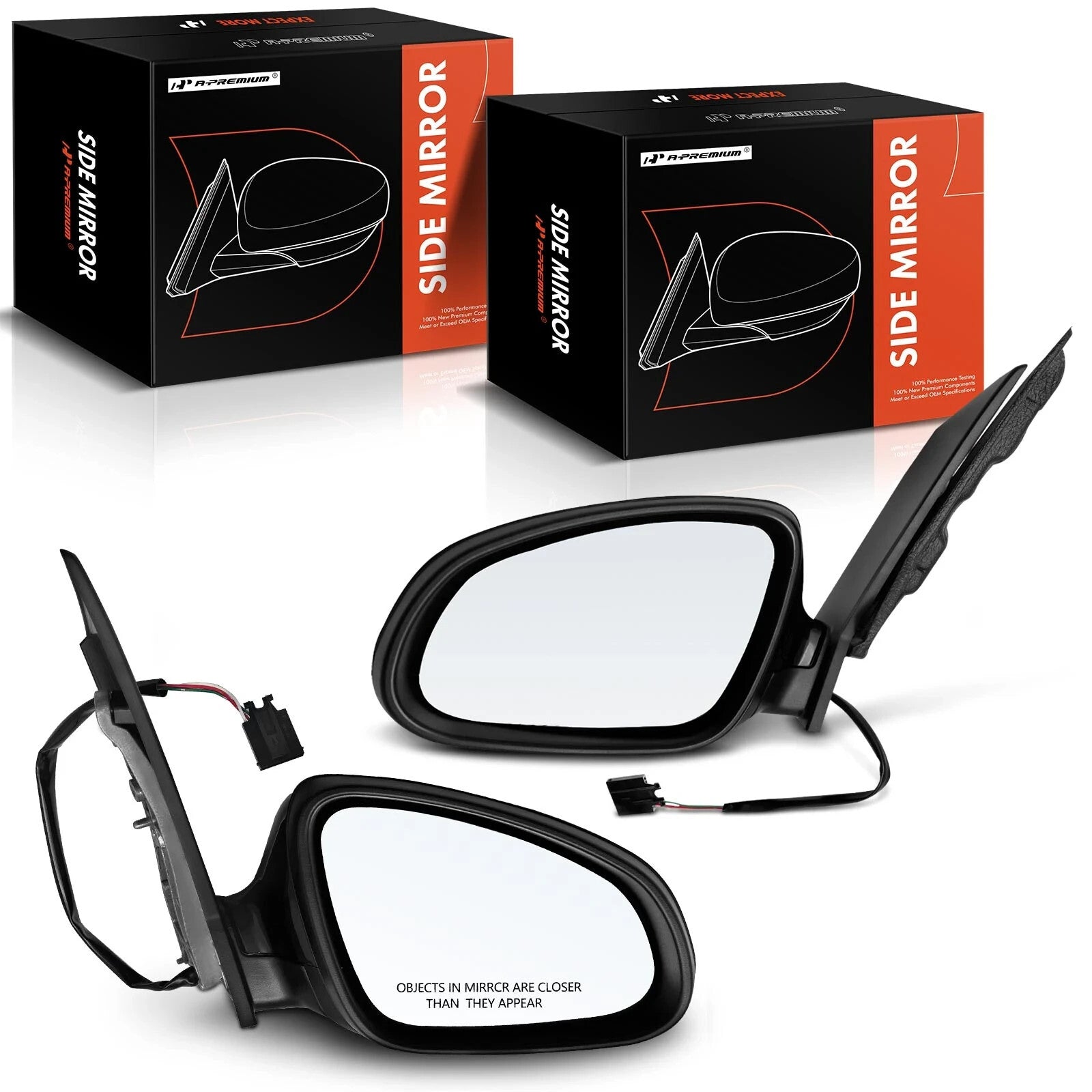Driver & Passenger Mirror Powered Smooth Black A-Premium APMI1590TW