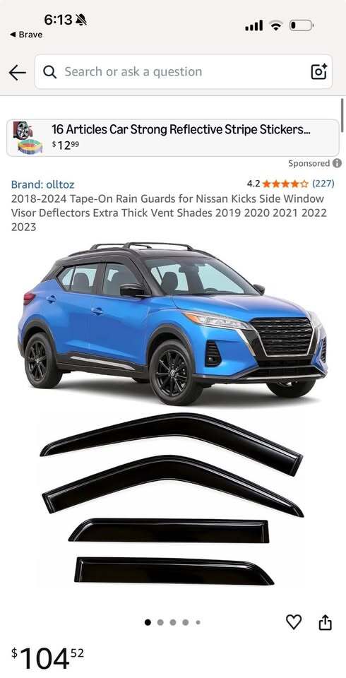 2018-2024 Tape-On Rain Guards for Nissan Kicks Side Window
Visor Deflectors Extra Thick Vent Shades