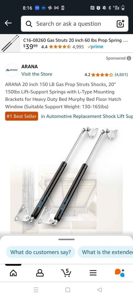 20 Inch 200LB Gas Struts Lift Support Shocks Heavy Duty Spring Prop Rod Pair