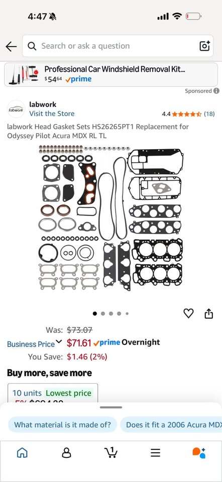 labwork Head Gasket Sets HS26265PT1 Replacement for Odyssey Pilot Acura MDX