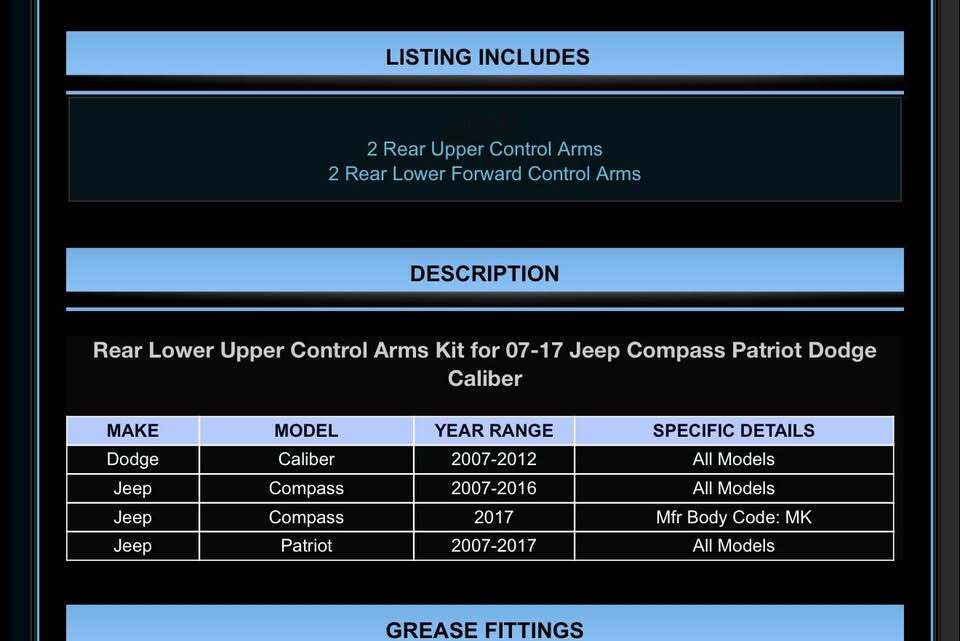 Rear Lower Upper Control Arms Kit for 07-17 Jeep Compass Patriot Dodge Caliber