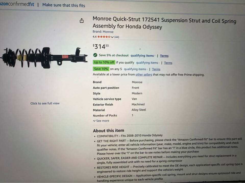 Quick-Strut 172541 Suspension Strut and Coil Spring Assembly Honda odyssey