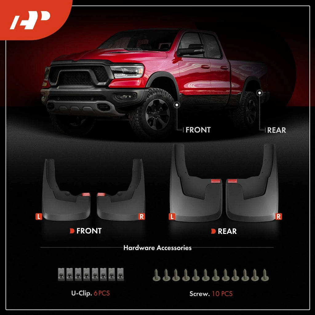 4 Pcs Splash Guards Mud Flaps with Fender Flares for Ram 1500 2019-2024 Pickup