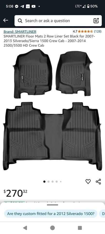 Smartliner Floor Mats 2 Row Fits Silverado 2007 2013 Sierra 2007 2014 Crew Cab