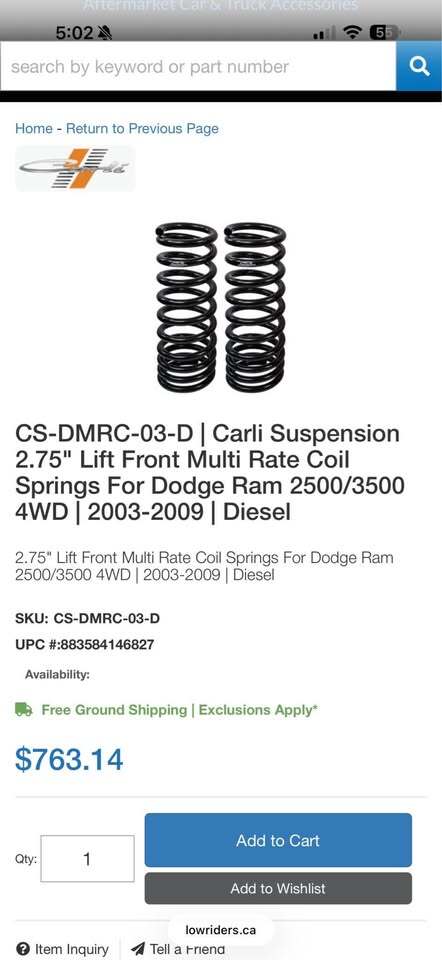 CS-DMRC-03-D | Carli Suspension
2.75" Lift Front Multi Rate Coil
Springs For Dodge Ram 2500/3500
4WD
