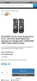 CS-DMRC-03-D | Carli Suspension
2.75" Lift Front Multi Rate Coil
Springs For Dodge Ram 2500/3500
4WD
