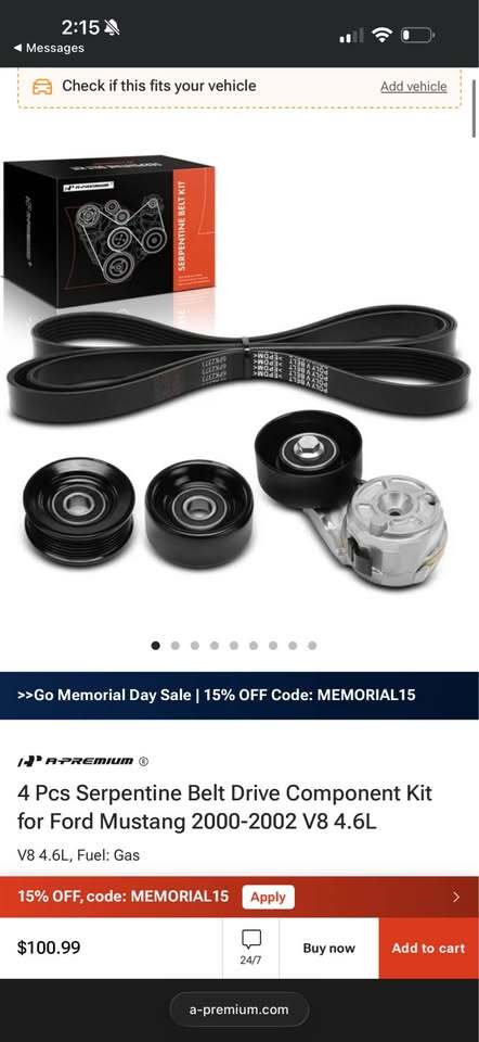 4 Pcs Serpentine Belt Drive Component Kit for Ford Mustang 2000-2002 V8 4.6L