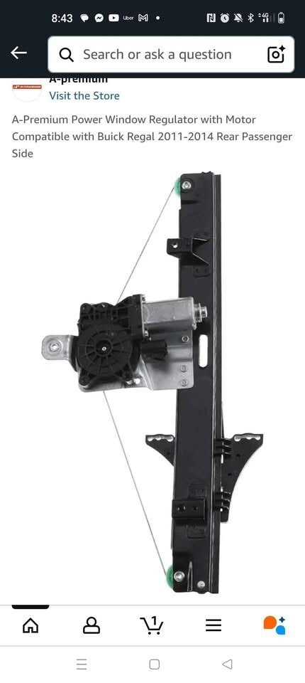 2011-2014 Buick Regal Rear Passenger Window Regulator with Motor