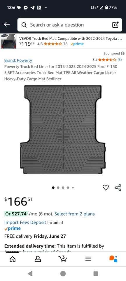 Powerty Truck Bed Liner for 2015-2023 2024 2025 Ford F-150 5.5FT Accessories Truck Bed Mat TPE All W
