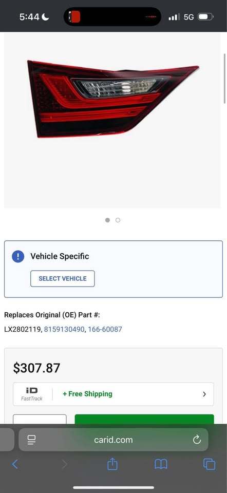 Brand New OEM Driver Side Inner Replacement Tail Light Toyota Lexus