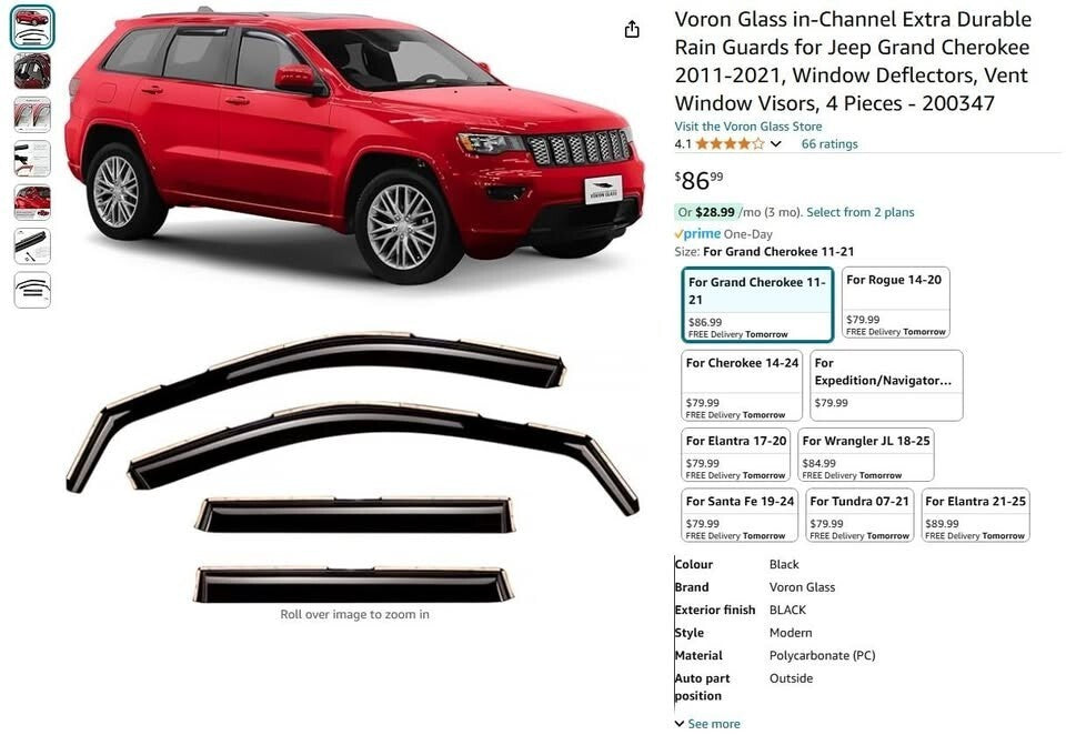 Jeep Grand Cherokee 2011 2021 Window Deflectors Vent Visors Rain Guards 4pcs