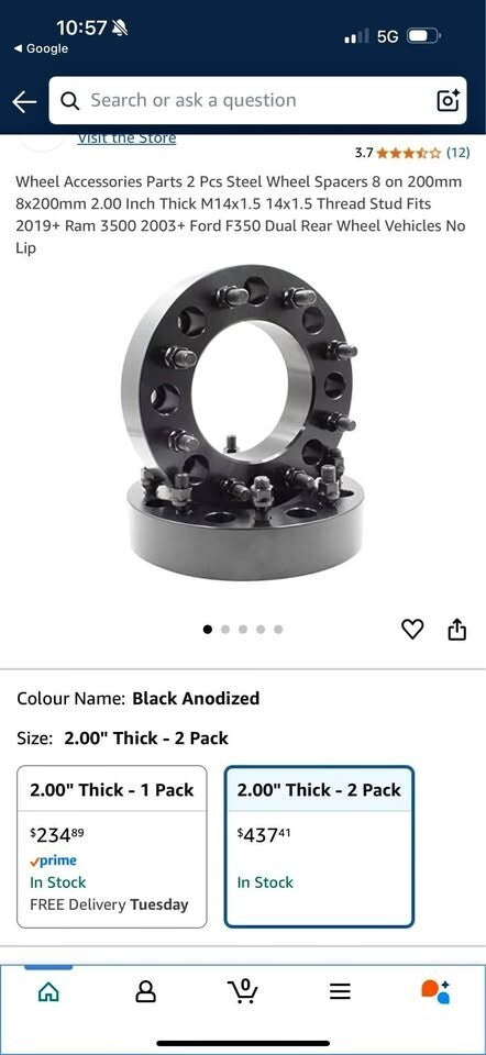 2 Pcs Steel Wheel Spacers 8x200mm 2 Inch Thick M14x1.5 Fits Ram 3500 Ford F350