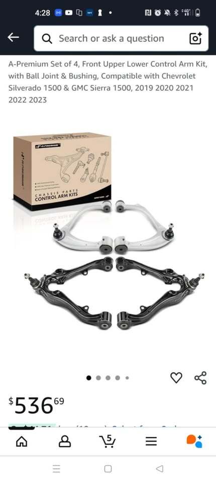 Set of 4, Front Upper Lower Control Arm Kit with Ball Joint & Bushing Compatible