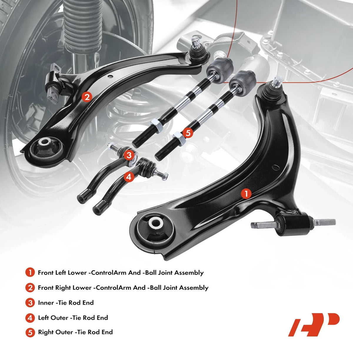 A Set of 6 Control Arm and Tie Rod End Kit Front Side A-Premium APCA3896