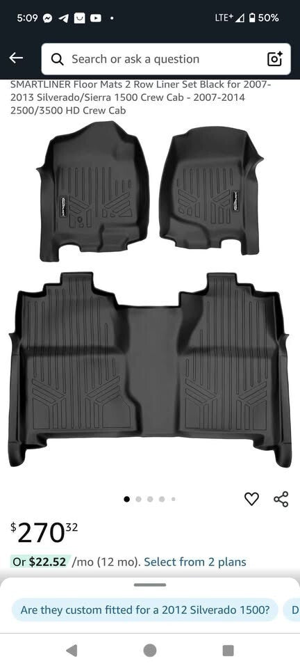 Smartliner Floor Mats 2 Row Fits Silverado 2007 2013 Sierra 2007 2014 Crew Cab