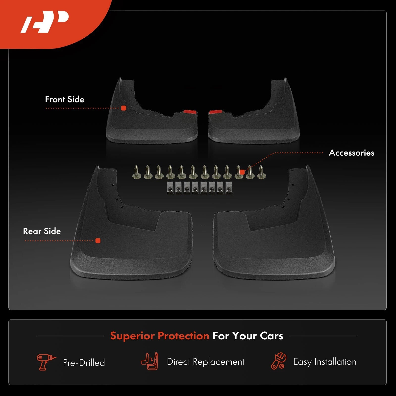 4 Pcs Splash Guards Mud Flaps with Fender Flares for Ram 1500 2019-2024 Pickup
