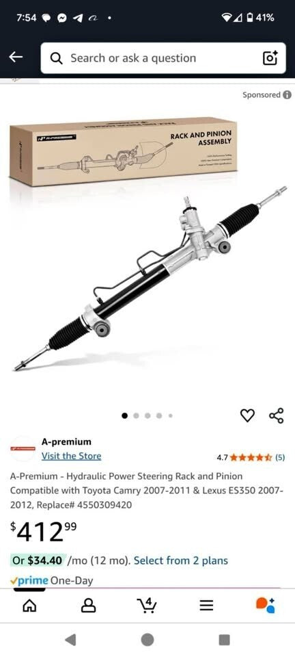 A-Premium Hydraulic Power Steering Rack and Pinion Compatible with Toyota Camry