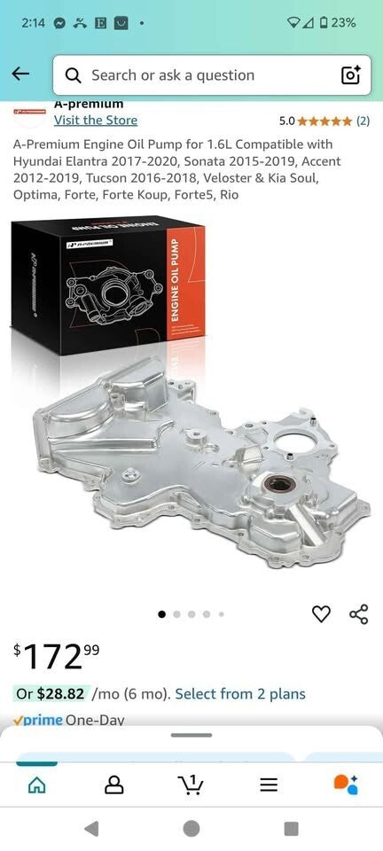 A Premium Engine Oil Pump Fits Hyundai Elantra 2017 2020 Sonata 2015 2019 1.6L