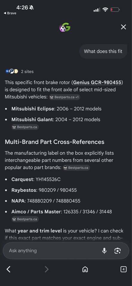 This specific front brake rotor • Mitsubishi Eclipse: 2006 - 2012 Mitsubishi Galant: 2004 - 2012